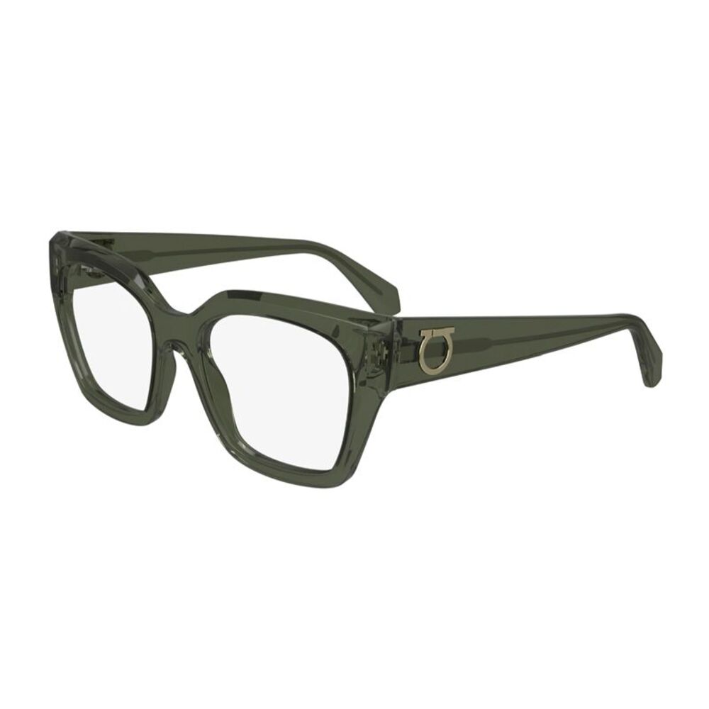 Salvatore Ferragamo Eyeglasses Cat Eye Full Rim, Transparent Khaki Frame and